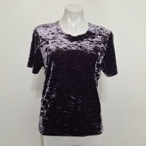 Hillard & Hanson Y2K Purple Crushed Velvet Whimsigoth Short Sleeve Blouse Size L